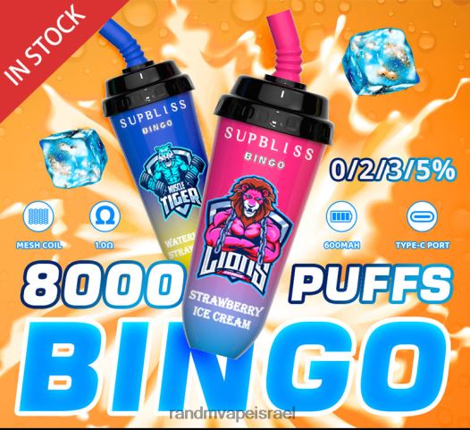 RandM Vape Online - RandM Supbliss Bingo מכשיר vape pod 8000 יחידה BVXTB6256 גלידת תות