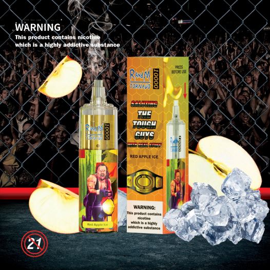 RandM Vape Israel - RandM Tornado 10,000 מכשיר vape בקרת זרימת אוויר 1 יחידה BVXTB6121 קרח תפוח אדום