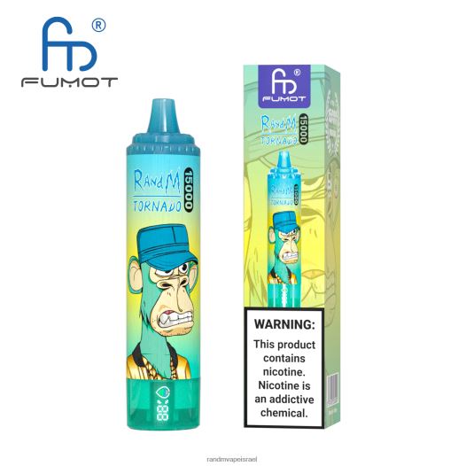 RandM Tornado Jerusalem - Fumot RandM Tornado מכשיר vape 15000 עם סוללה ותצוגת ejuice גרסה 1 BVXTB623 קרח אננס