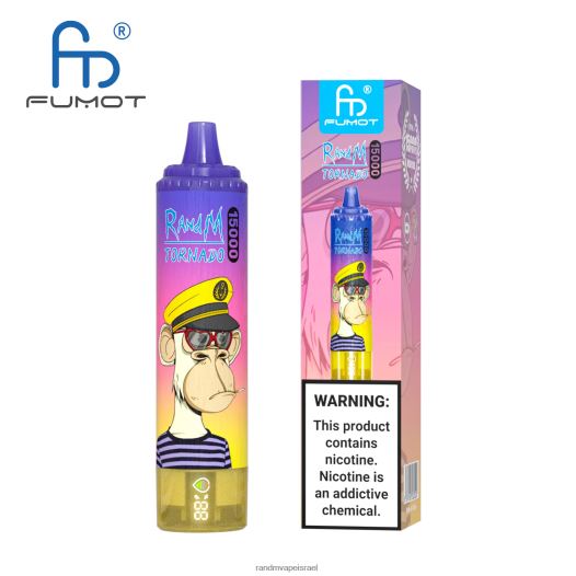 RandM Tornado Jerusalem - Fumot RandM Tornado מכשיר vape 15000 עם סוללה ותצוגת ejuice גרסה 1 BVXTB623 קרח אננס