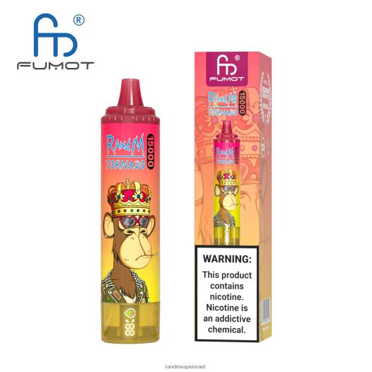 RandM Tornado Jerusalem - Fumot RandM Tornado מכשיר vape 15000 עם סוללה ותצוגת ejuice גרסה 1 BVXTB623 קרח אננס