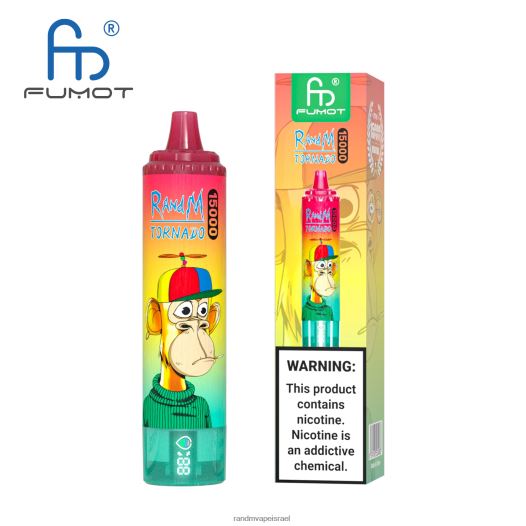 RandM Tornado Jerusalem - Fumot RandM Tornado מכשיר vape 15000 עם סוללה ותצוגת ejuice גרסה 1 BVXTB623 קרח אננס