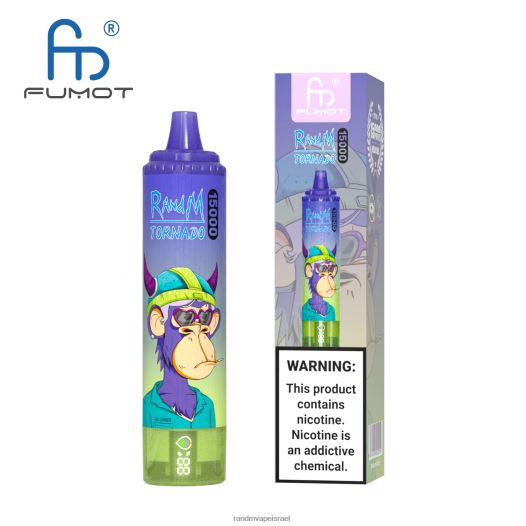 RandM Tornado Jerusalem - Fumot RandM Tornado מכשיר vape 15000 עם סוללה ותצוגת ejuice גרסה 1 BVXTB623 קרח אננס