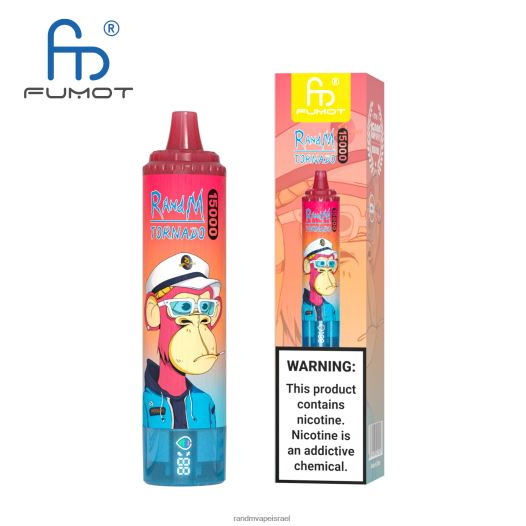RandM Tornado Jerusalem - Fumot RandM Tornado מכשיר vape 15000 עם סוללה ותצוגת ejuice גרסה 1 BVXTB623 קרח אננס