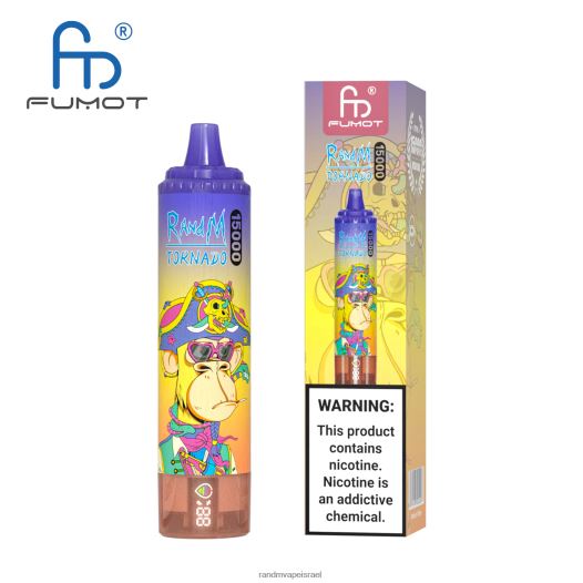 RandM Tornado Jerusalem - Fumot RandM Tornado מכשיר vape 15000 עם סוללה ותצוגת ejuice גרסה 1 BVXTB623 קרח אננס