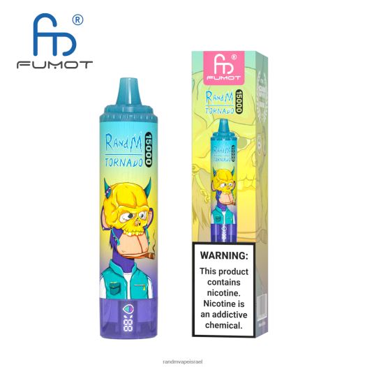 RandM Tornado Jerusalem - Fumot RandM Tornado מכשיר vape 15000 עם סוללה ותצוגת ejuice גרסה 1 BVXTB623 קרח אננס