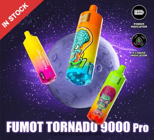 RandM Vape Online - Fumot RandM Tornado מכשיר 9000 pro vape עם סוללה ותצוגת ejuice גרסה 2 BVXTB6206 קרח דובדבן פטל תות